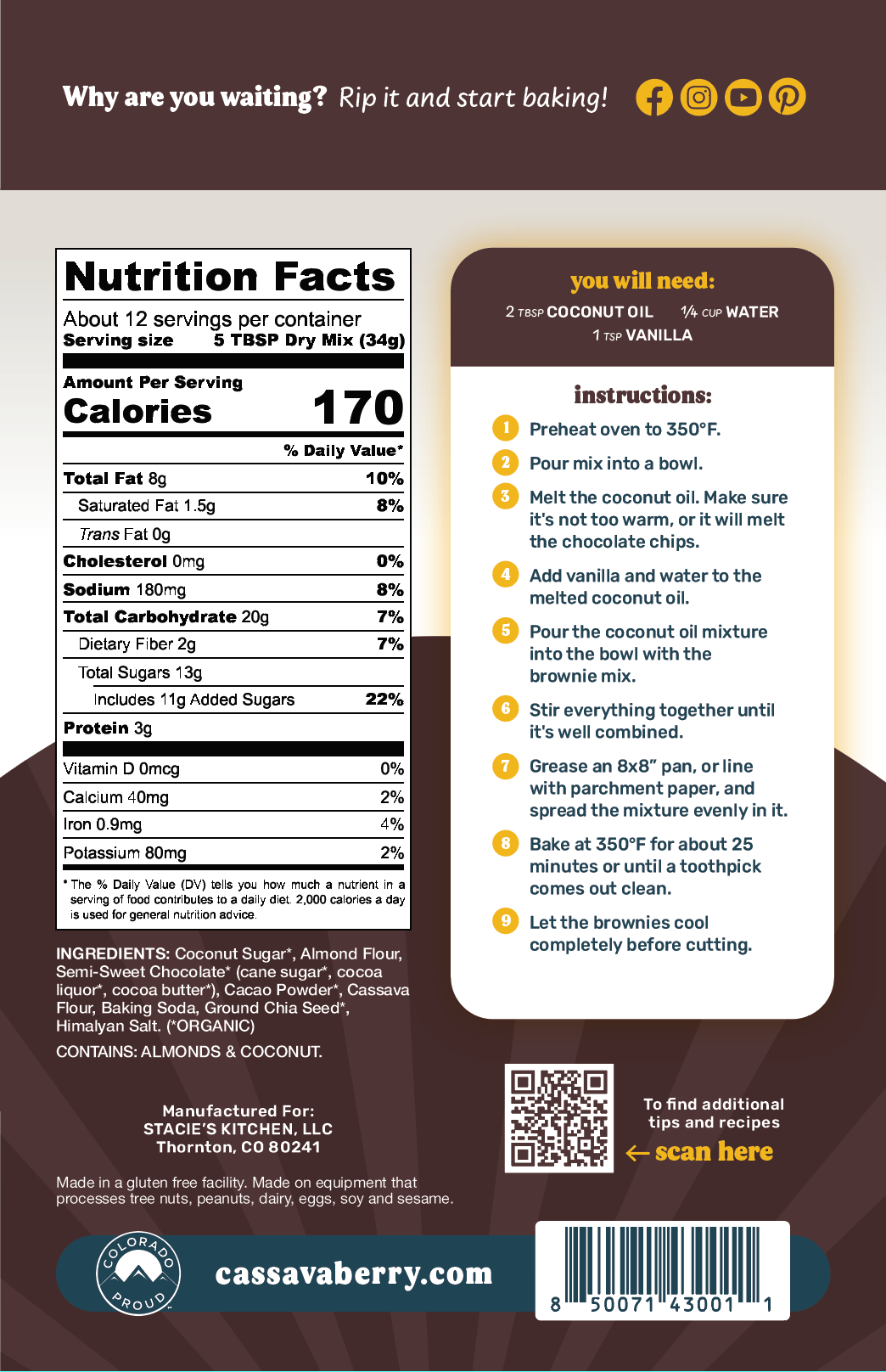 Cassavaberry Chocolate Brownie Mix | Plant-Based (3-pack)