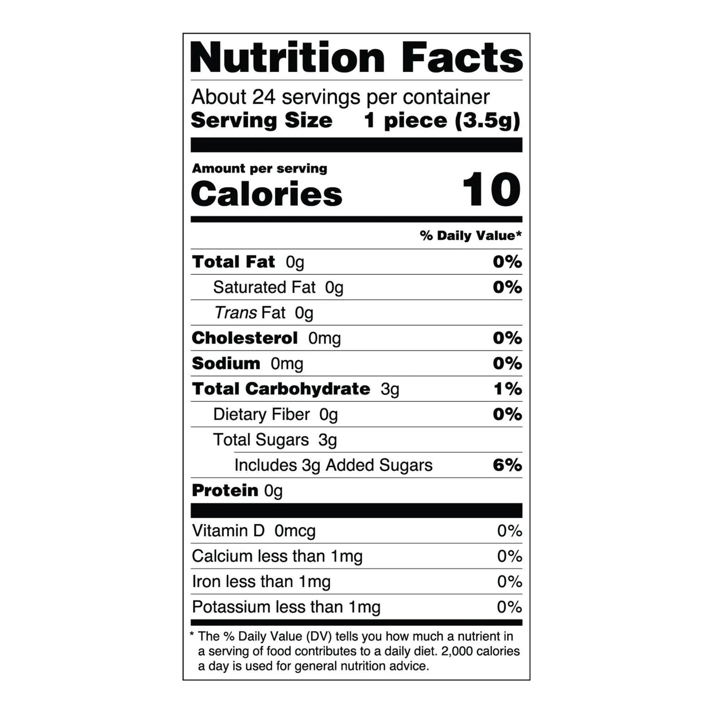 Nutrition facts label for Essential Candy Cacao Orange botanical hard candies, showing ingredients and nutritional information.