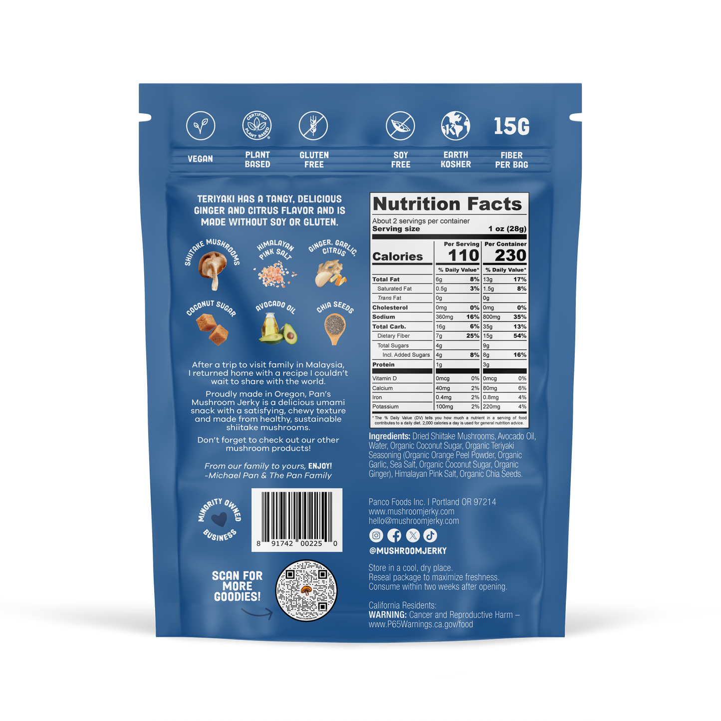 Pan's Teriyaki Mushroom Jerky Five Pack