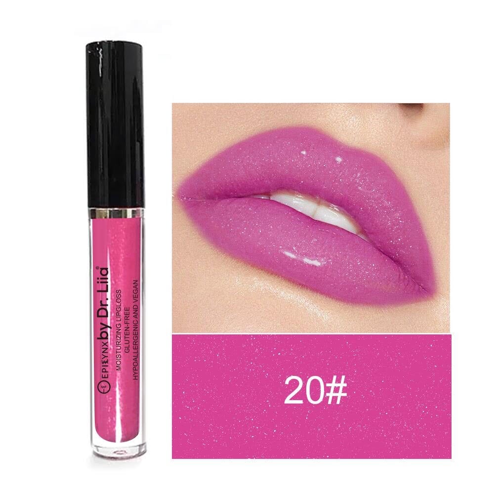 EpiLynx Hydrating Shine Lip Gloss in a clear tube with a doe-foot applicator, showcasing a glossy finish and smooth texture.