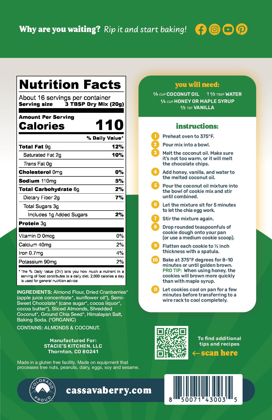 Gluten-Free Loaded Cookie Mix | Plant-Based (3-pack) Baking Mixes Cassavaberry®