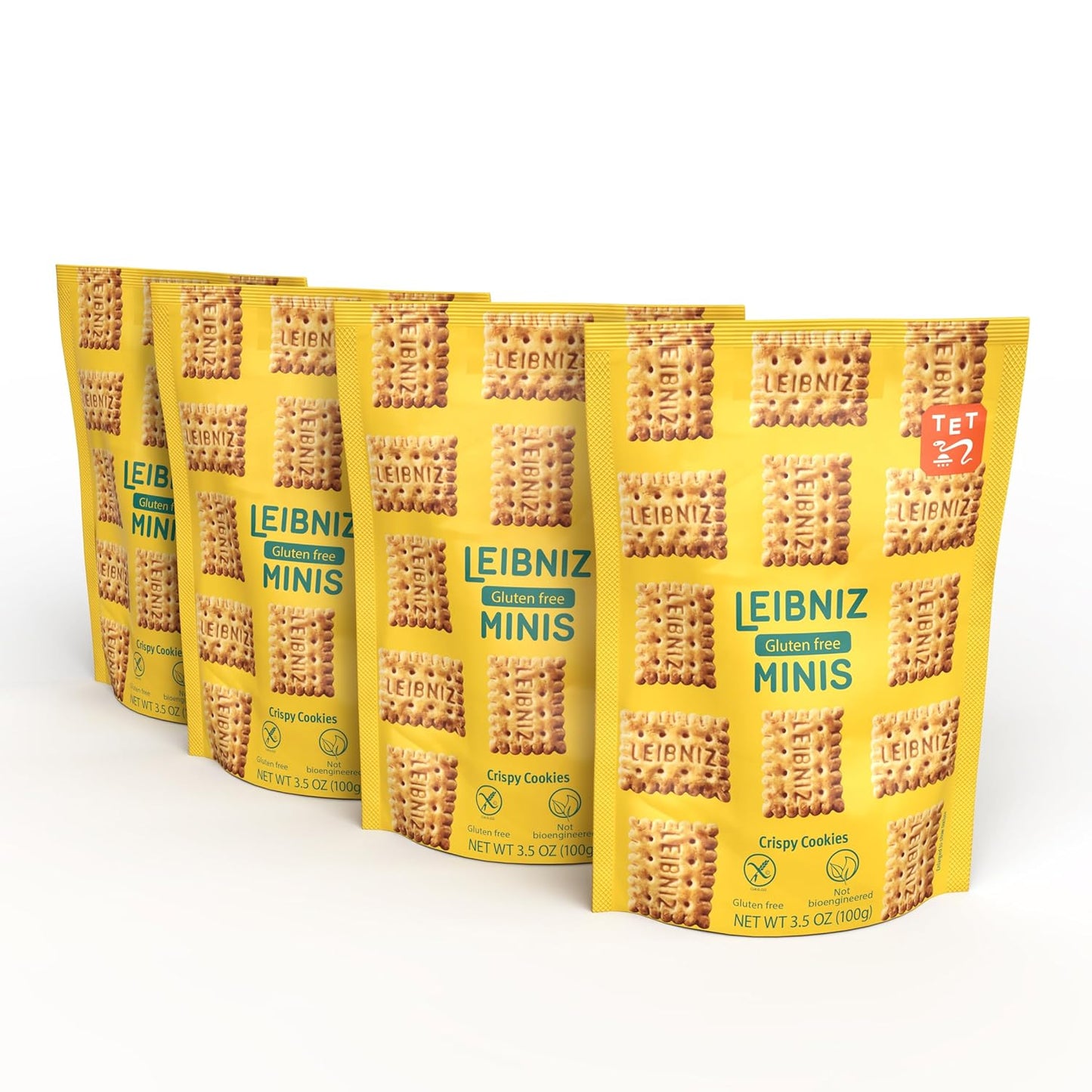 Leibniz Gluten Free Minis by Love Me Gluten Free, small biscuits with a golden-brown color and crisp texture on a white background.