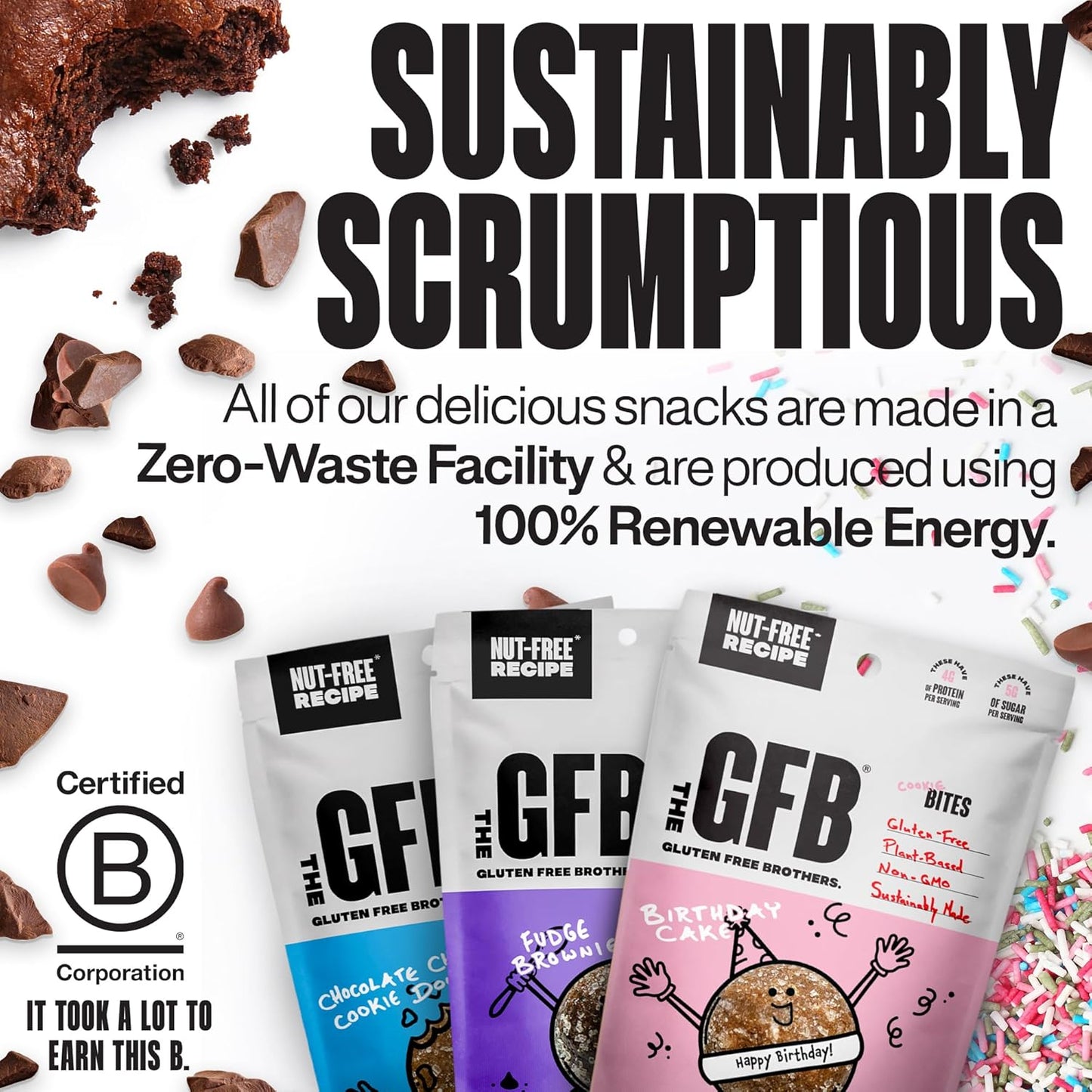 Three Nut-Free GFB Cookie Bites Sample Pack by The GFB, showcasing snack-sized, allergen-friendly cookie bites on a natural background.