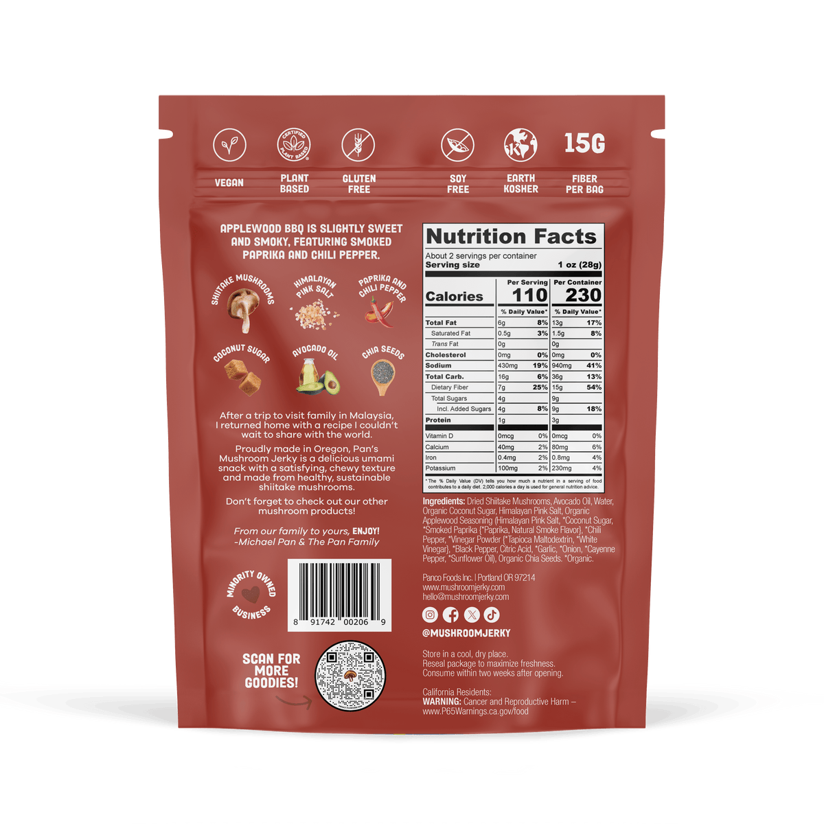Pan's Applewood BBQ Mushroom Jerky Five Pack Pan's Mushroom Jerky