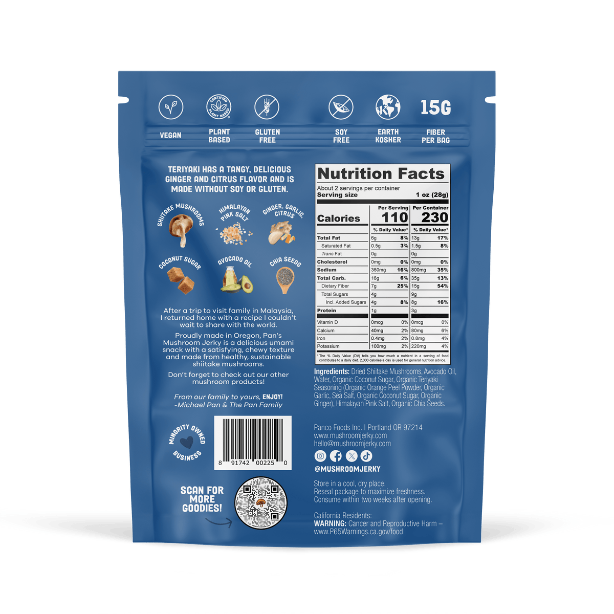 Pan's Teriyaki Mushroom Jerky Five Pack Pan's Mushroom Jerky