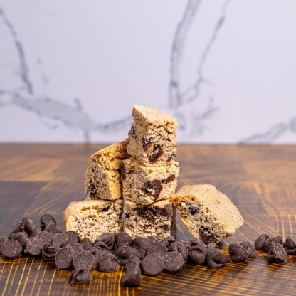 Lazar Family Bakehouse MandelBites bundle with chocolate chips, shown in a 2 or 3 pack, featuring bite-sized MandelBites with chocolate chunks.
