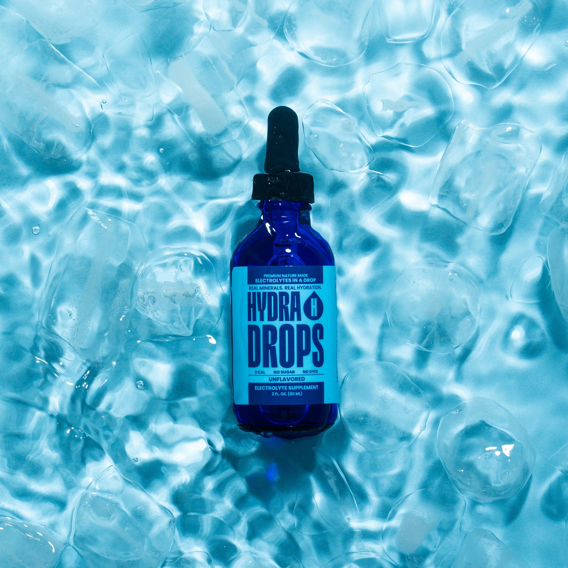 Hydra Hydration Hydra Drops sea mineral electrolyte drops in a small bottle, designed for hydration and mineral replenishment.