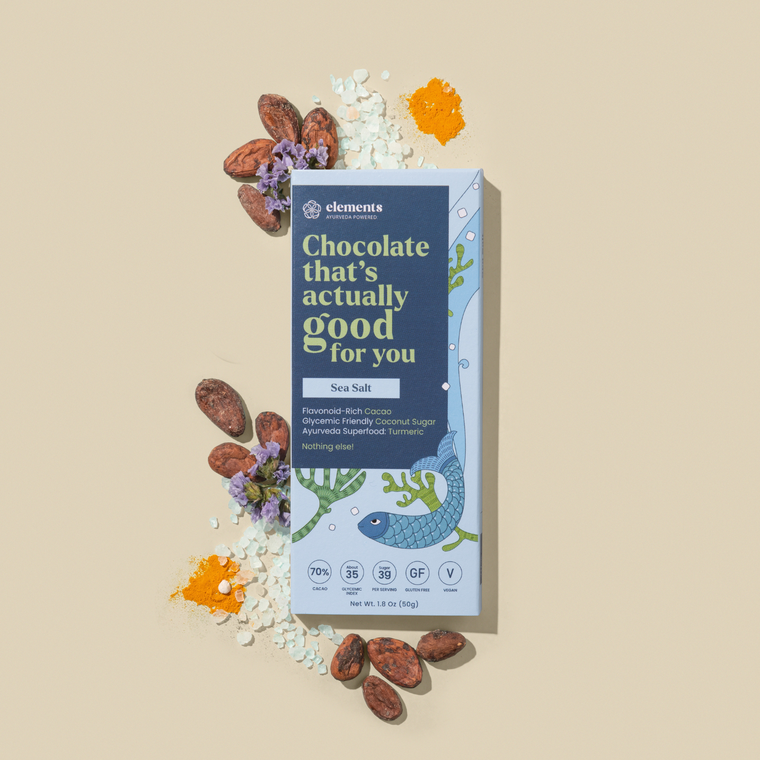 Elements Truffles Sea Salt chocolates featuring smooth dark chocolate truffles topped with sea salt crystals.