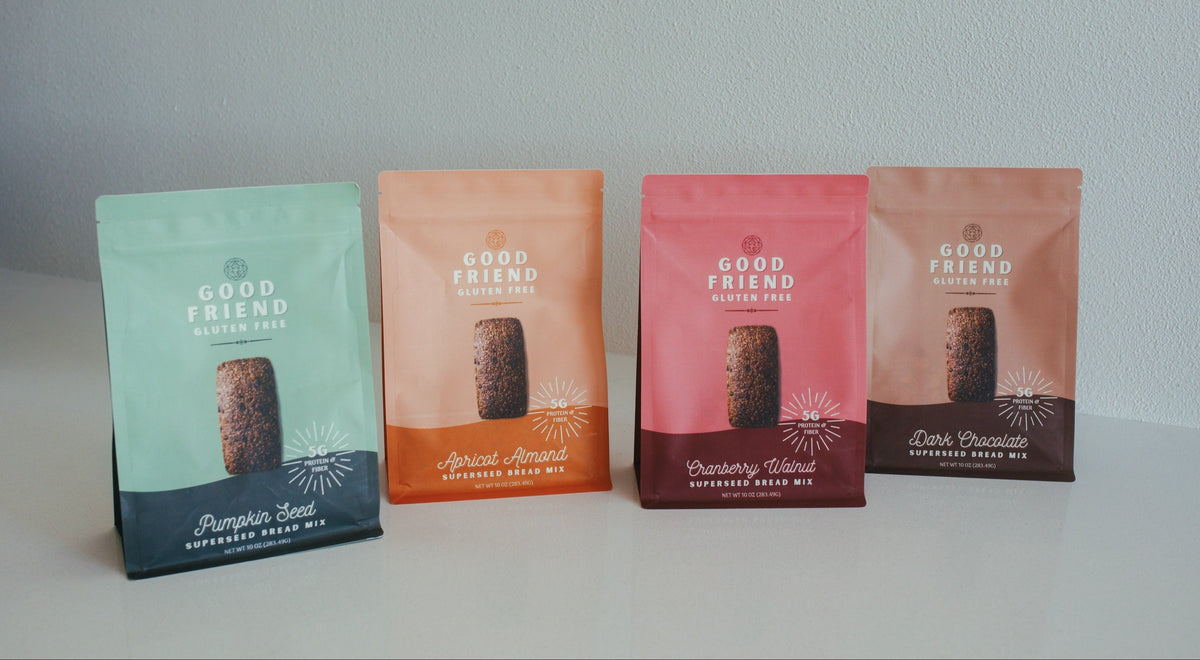 Assorted bread mixes in a variety pack from Good Friend, featuring four different bread flavor options in colorful packaging.