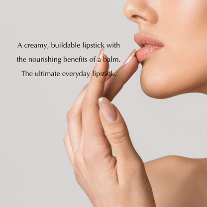 EpiLynx Perfect Lip Crayon in a nude shade, showing the hydrating, buildable vegan and gluten-free lipstick balm pencil.