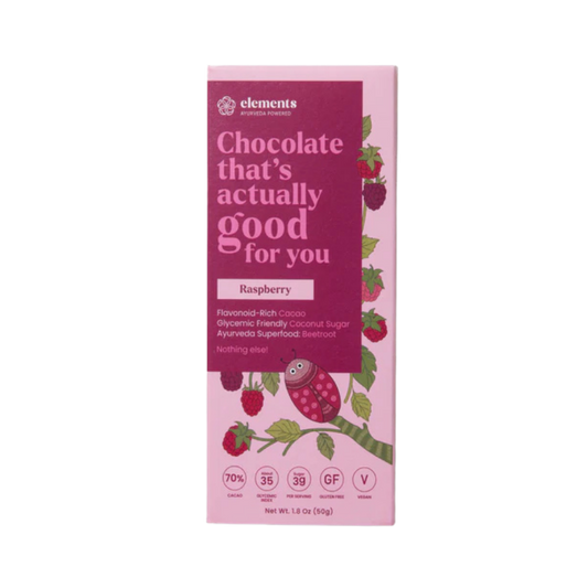 Elements Truffles Raspberry chocolates with rich, smooth chocolate exterior and raspberry filling, shown in a close-up image.
