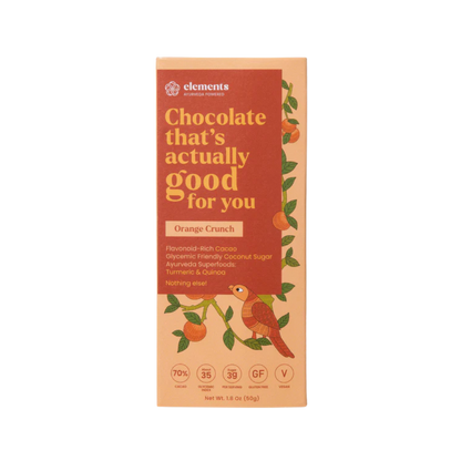 Elements Truffles Orange Crunch chocolates with a textured orange-flavored chocolate coating and crunchy filling.