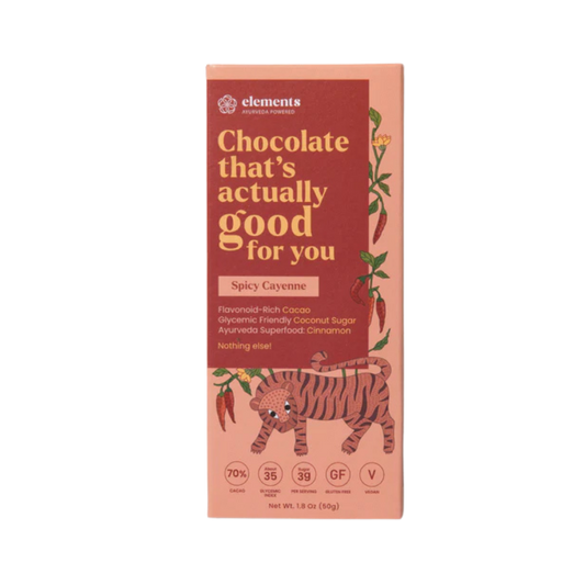 Elements Truffles Spicy Cayenne and Cinnamon chocolates with smooth, rich chocolate truffles infused with spicy cayenne and warm cinnamon.