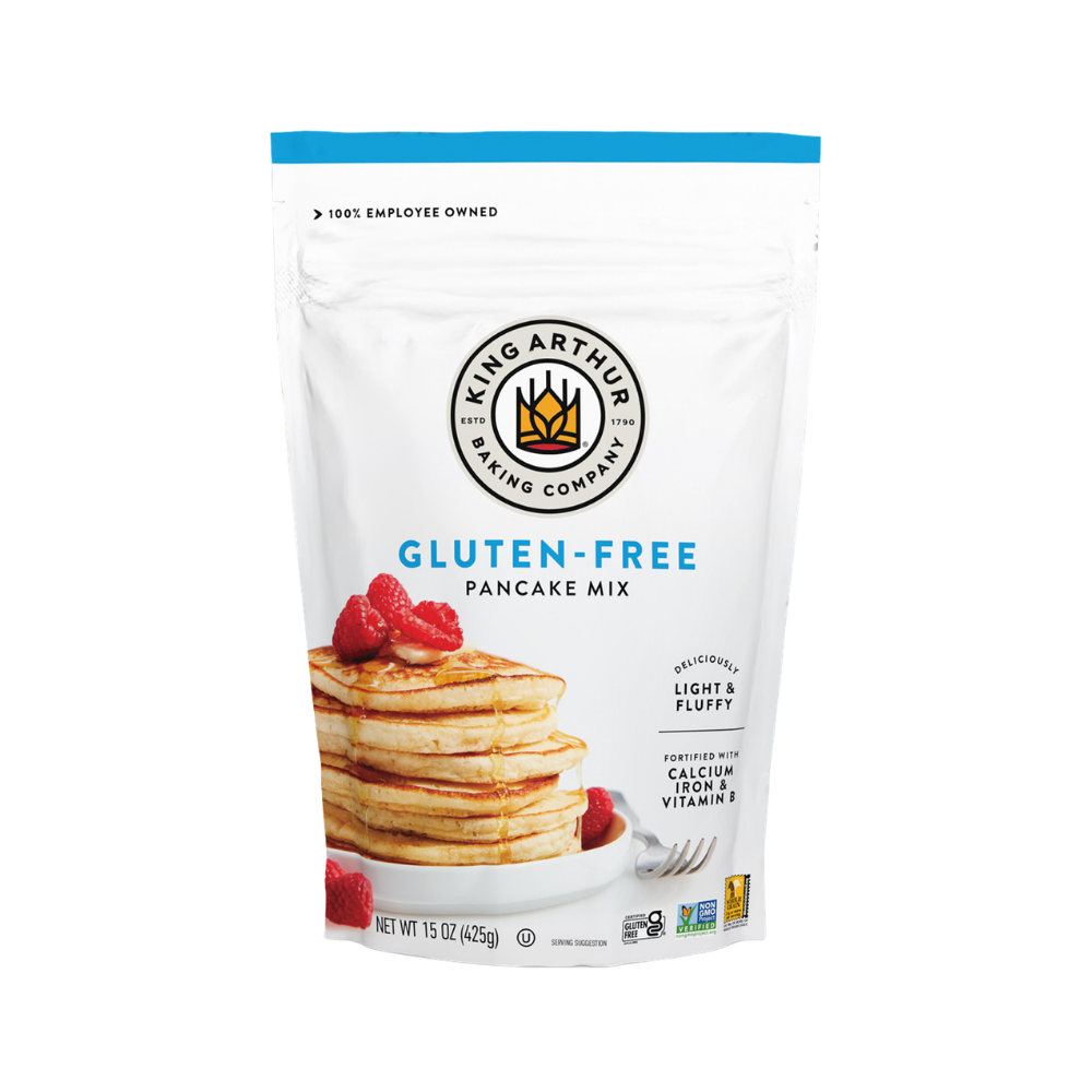 Box of King Arthur Pancake Mix showing the product packaging with the King Arthur logo and branding on a white background.