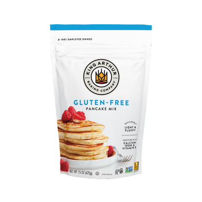 Box of King Arthur Pancake Mix showing the product packaging with the King Arthur logo and branding on a white background.