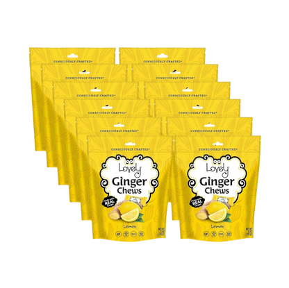 Lovely Candy Company lemon ginger chews, individually wrapped ginger candies with bright lemon flavor and chewy texture.