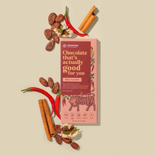 Elements Truffles spicy cayenne and cinnamon chocolates with rich, smooth chocolate shells and a hint of spicy warmth inside.