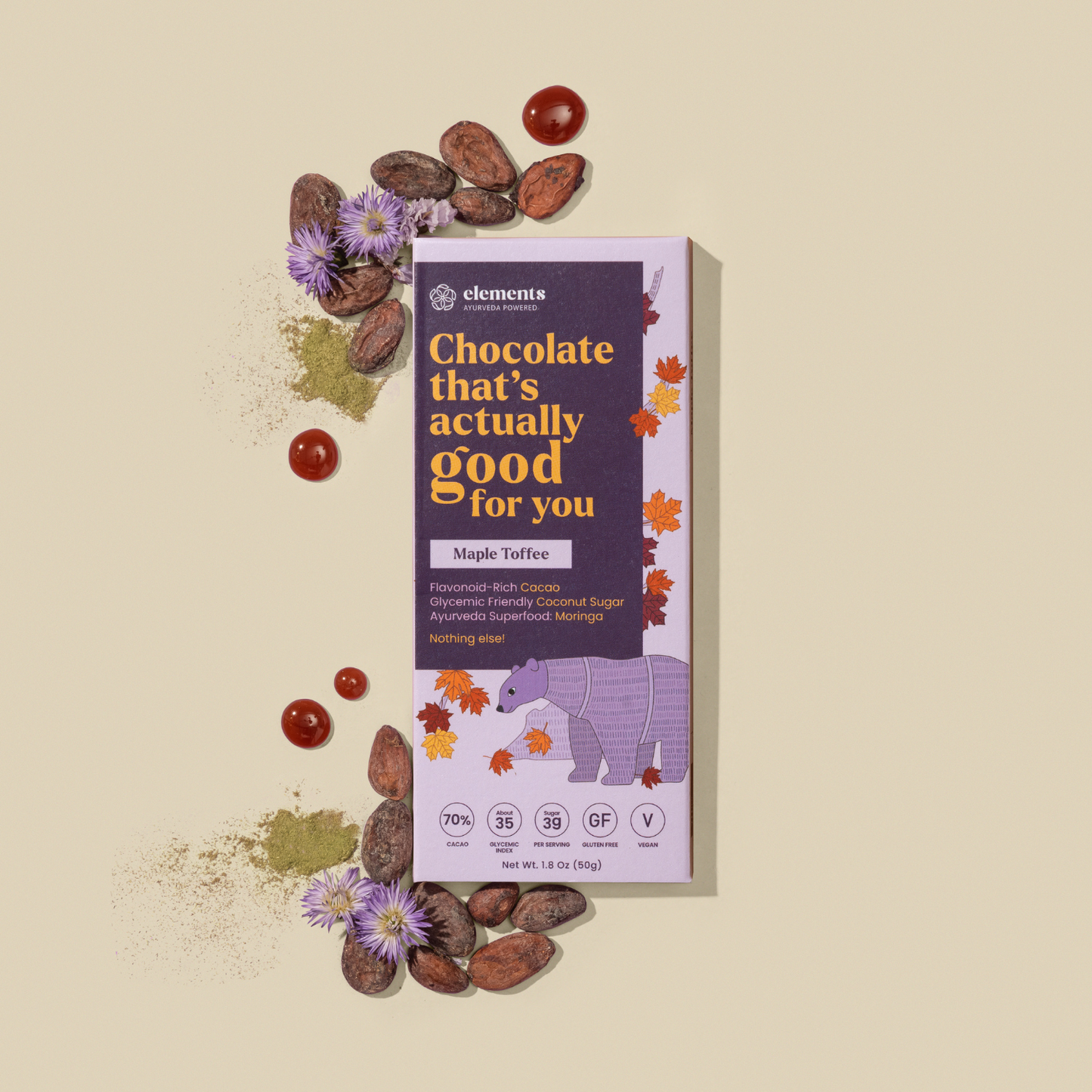 Elements Truffles Maple Toffee chocolates with rich, creamy chocolate exterior and sweet maple toffee filling.