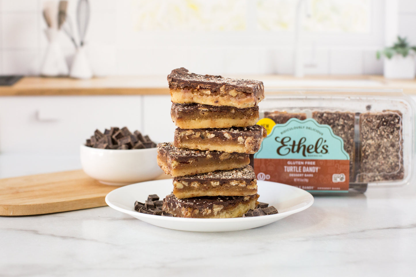 Ethel's Turtle Dandy Bar dessert with chocolate, caramel, pecans, and coconut from Ethel's Baking Company.