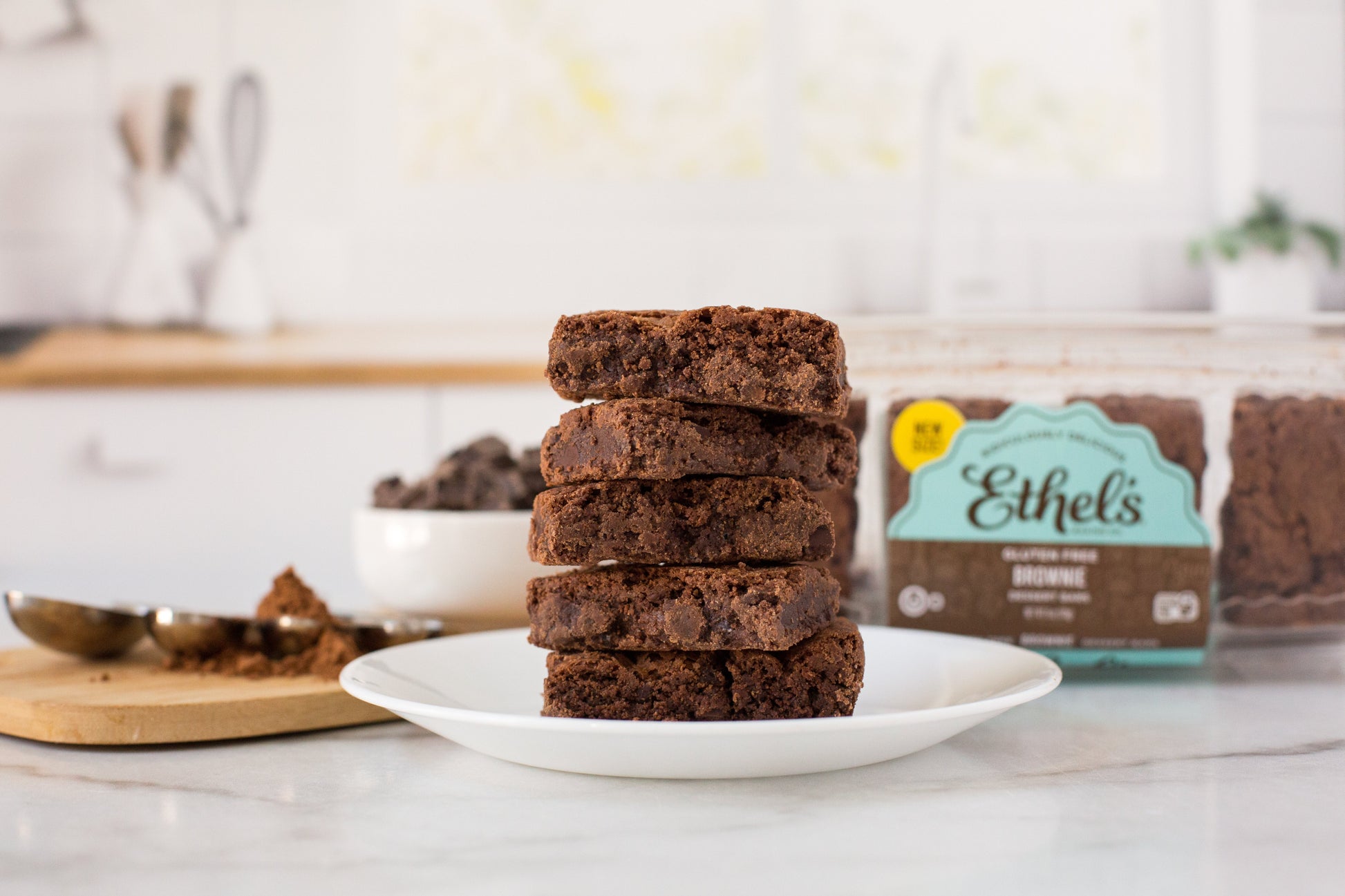 Ethel's Chocolate Brownie Bar from Ethels Baking Company, a rich dessert bar with chocolate flavor, displayed on a plate.