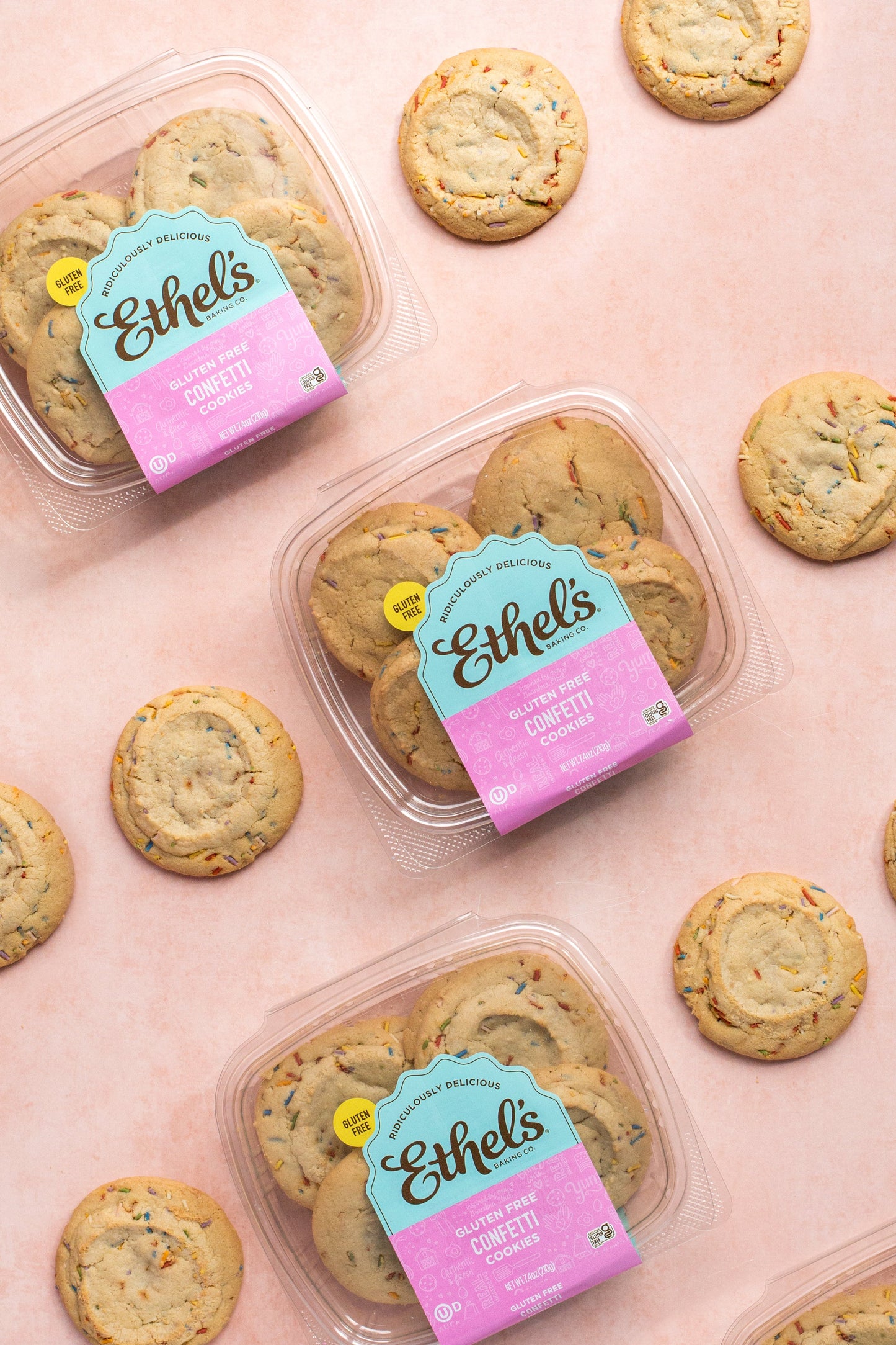 Ethel's Confetti Cookies by Ethels Baking Company, a batch of colorful, festive cookies with sprinkles and vibrant confetti pieces.
