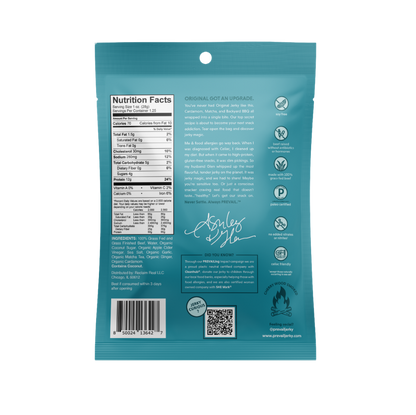 PREVAIL Jerky Original Beef Jerky single serve pack, showing eight individual packs of flavorful beef jerky in a resealable package.