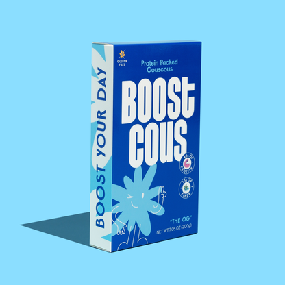 Boostcous The OG Protein Packed Couscous package showing the front label with product name and nutritional highlights.