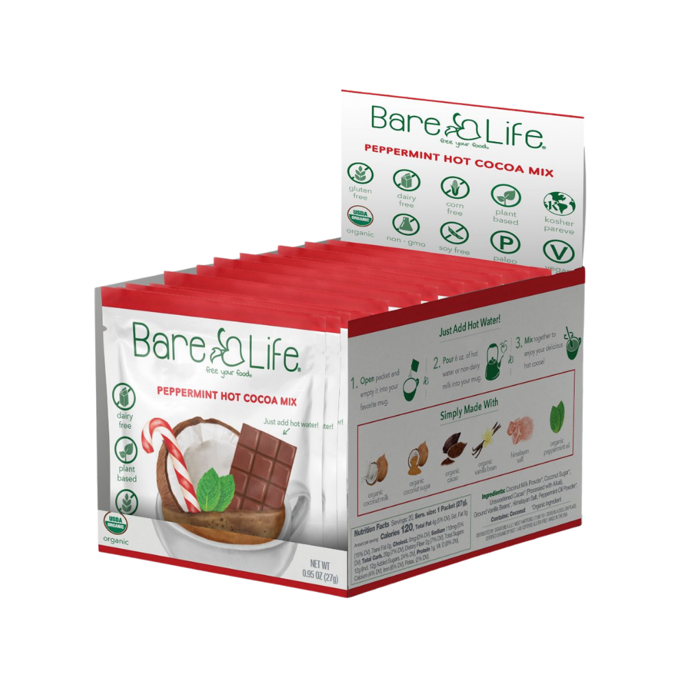 Bare Life Instant Dairy Free Peppermint Hot Cocoa Mix  |  20 Pack