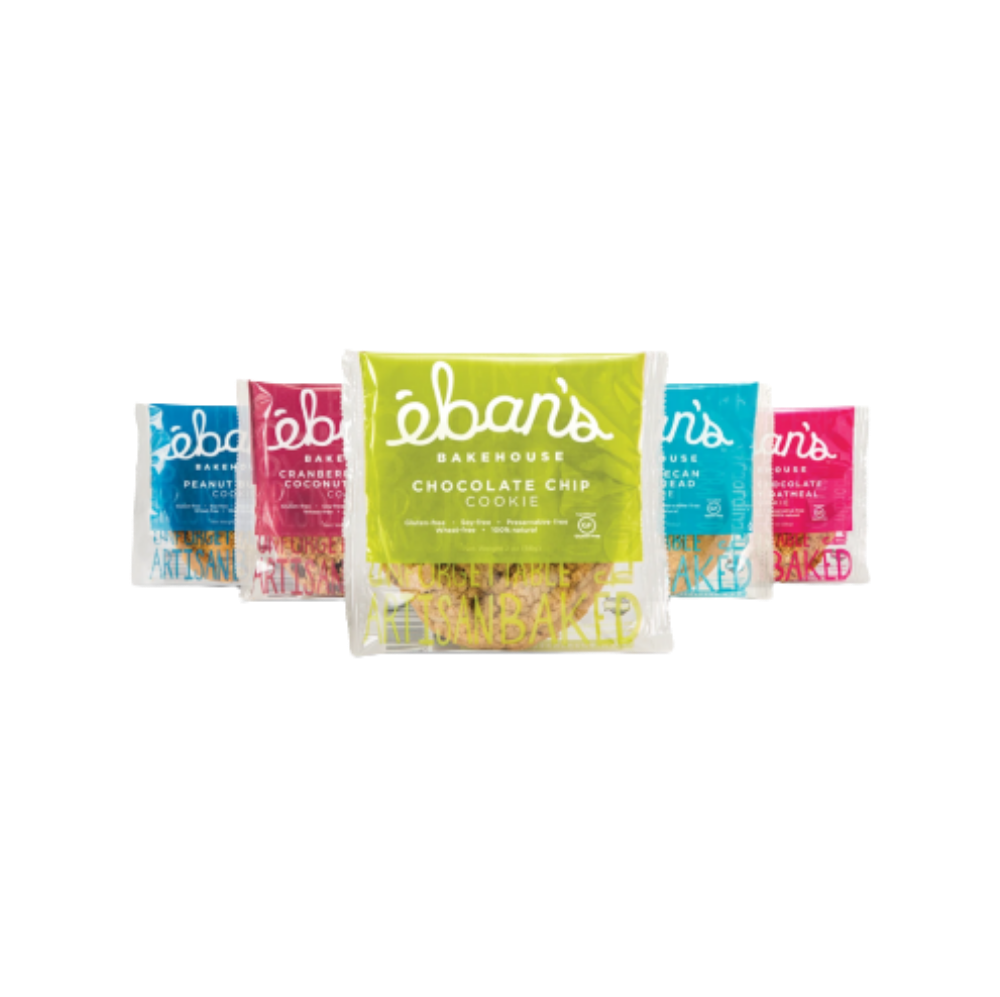 Assorted gluten-free cookies from Eban’s Bakehouse in a variety pack, featuring different cookie types on a white plate.
