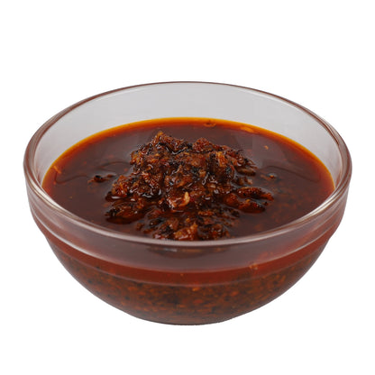 Jar of Mr Bing Chili Crisp Mild 7 oz from Mr Bing Foods, showing the spicy chili oil condiment with a label and lid.