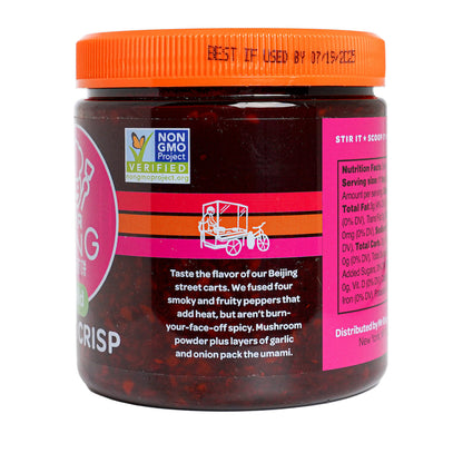 Jar of Mr Bing Chili Crisp Mild 7 oz from Mr Bing Foods with a label showing chili peppers and product details.