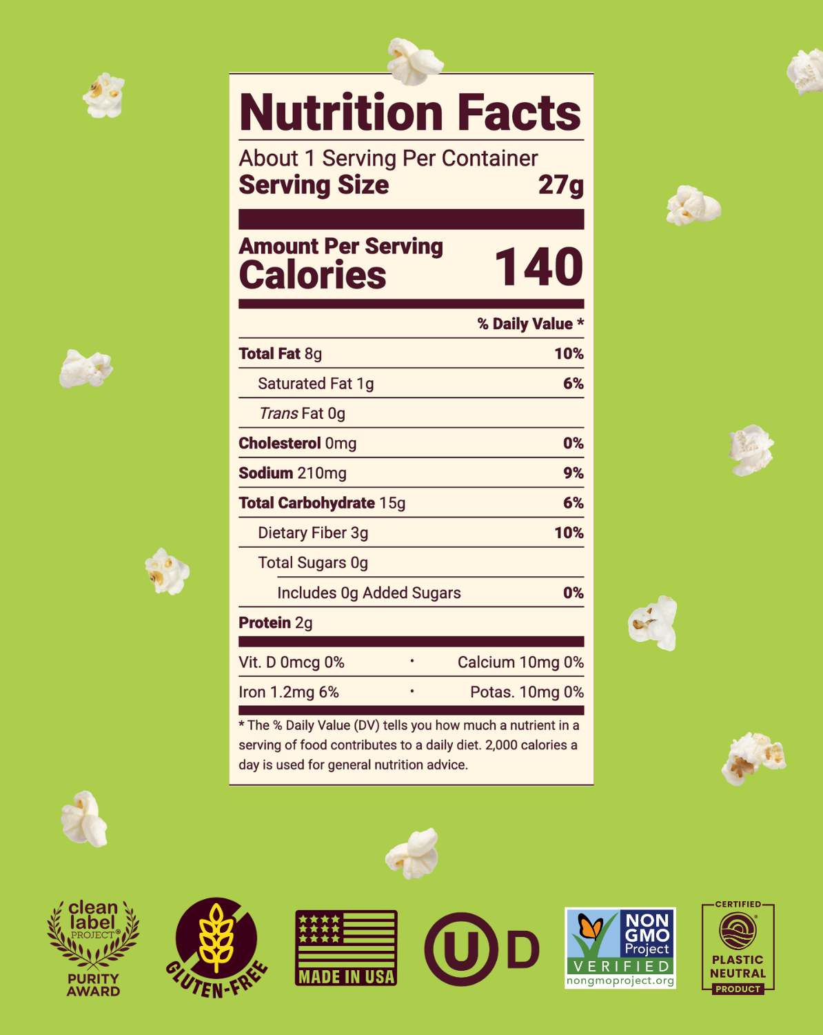 Cob Foods Mediterranean Herb Popped Sorghum in a clear bowl, showcasing light, crunchy popcorn with herbs and seasonings.