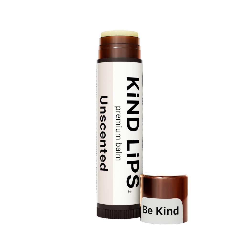 Kind Lips Unscented Organic Lip Balm tube showing the product label and packaging on a white background.