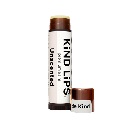 Kind Lips Unscented Organic Lip Balm tube showing the product label and packaging on a white background.