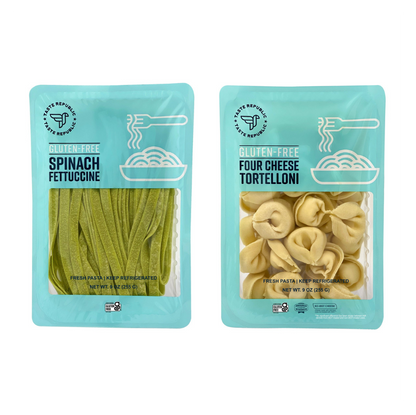Taste Republic gluten-free pasta variety pack with six different pasta types, displayed in a clear, colorful packaging.