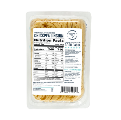 Taste Republic gluten-free chickpea linguini pasta pack with six organic, grain-free pasta bundles, showcasing the product packaging.