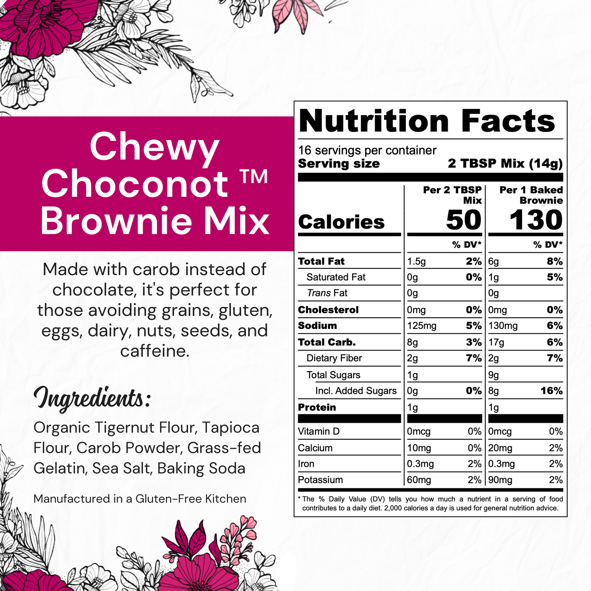 Eat G.A.N.G.S.T.E.R. Chewy Choconot Brownie Mix package with four chocolate brownies displayed.