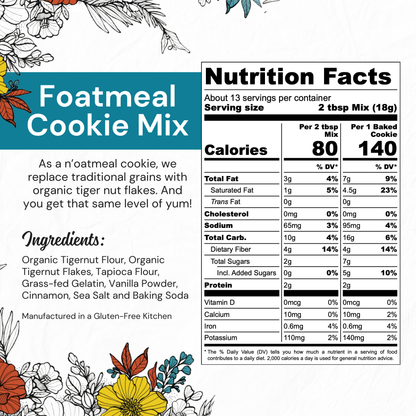 Eat G.A.N.G.S.T.E.R. oatmeal cookie mix in a bowl, showing the cookie dough with oats and chocolate chips ready for baking