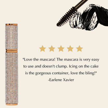 EpiLynx Mega Volume Vegan Mascara with handmade diamond case, showing the sleek black tube and elegant packaging.