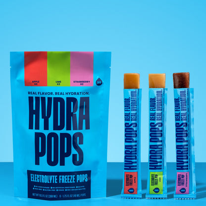 Assorted Hydra Pops hydration drinks in a variety pack with colorful packaging and different flavors, from Hydra Hydration.