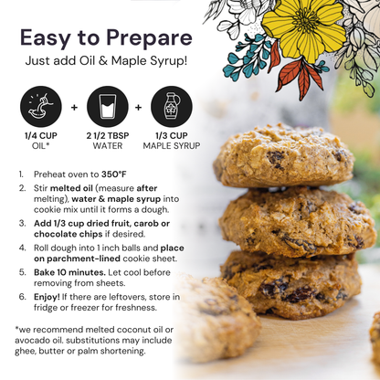 Eat G.A.N.G.S.T.E.R. Foatmeal Cookie Mix in a clear bag with cookies ready to bake on a countertop.