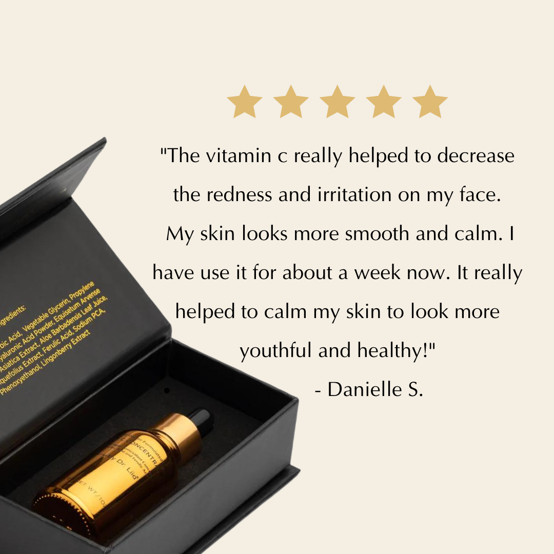 EpiLynx Brightening Vitamin C Glow Serum for sensitive and dry skin, featuring a clear bottle with dropper and vibrant orange serum.