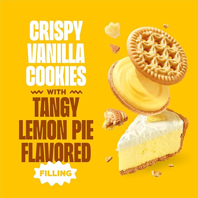 Glutino Lemon Pie Cookies with lemon filling and crumbly crust on a white plate, close-up view.