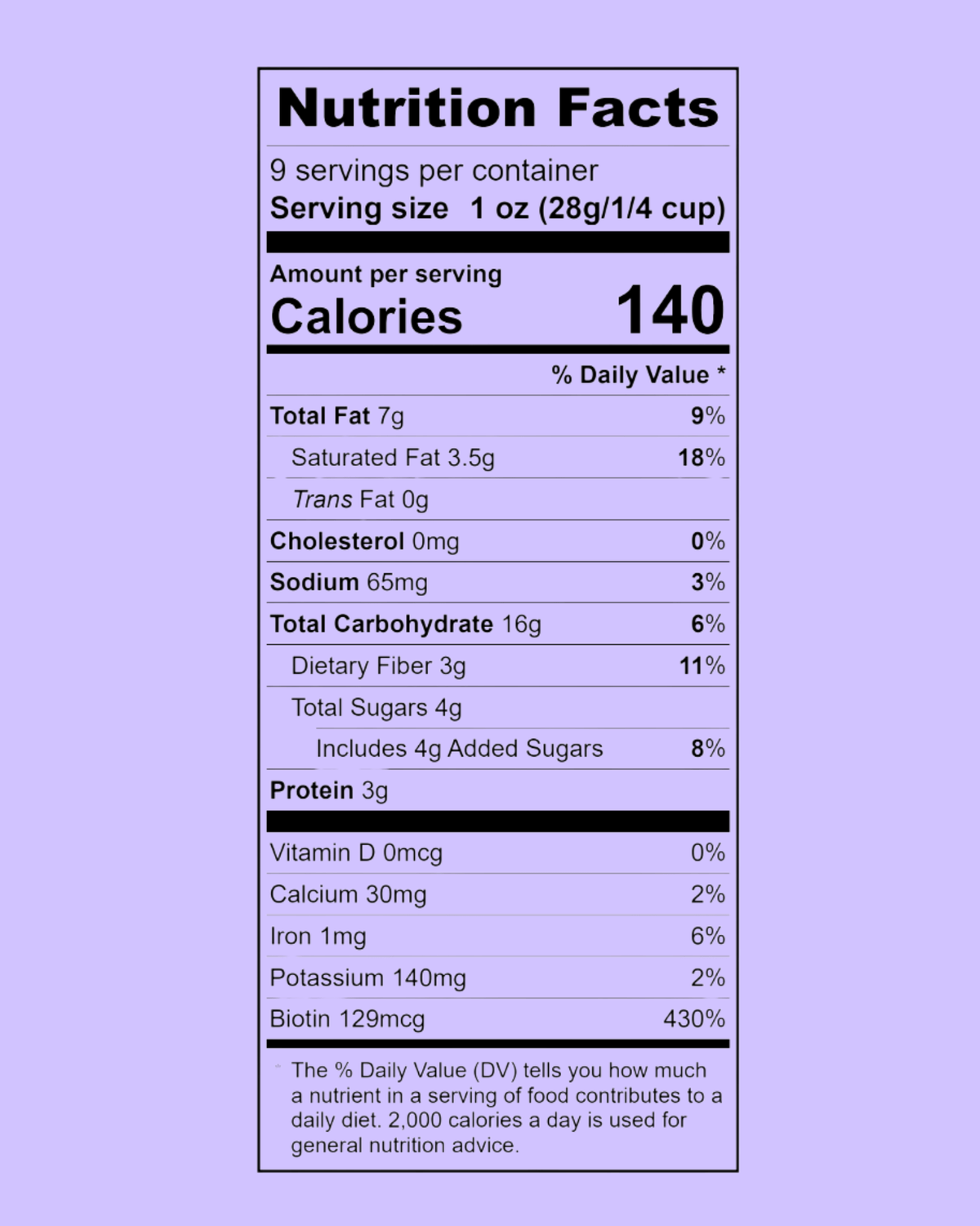 LÜME Lavender Vanilla Granola in a packaged bag with lavender and vanilla flavoring visually represented