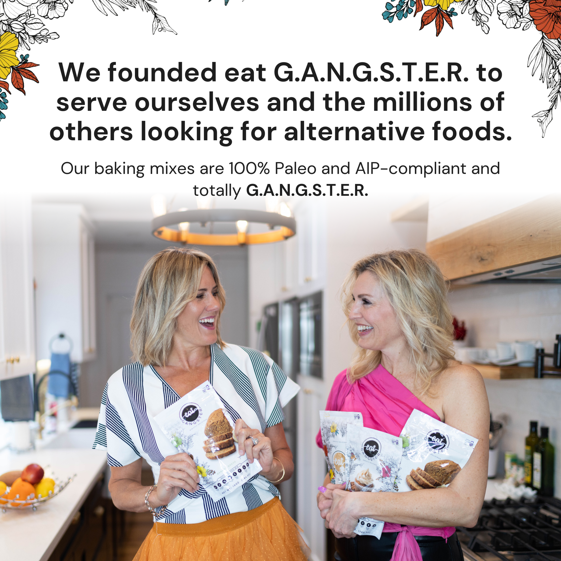 Eat G.A.N.G.S.T.E.R. Sugar Cookie Mix in a bag, ready for baking, with a colorful label and cookie images on the packaging.