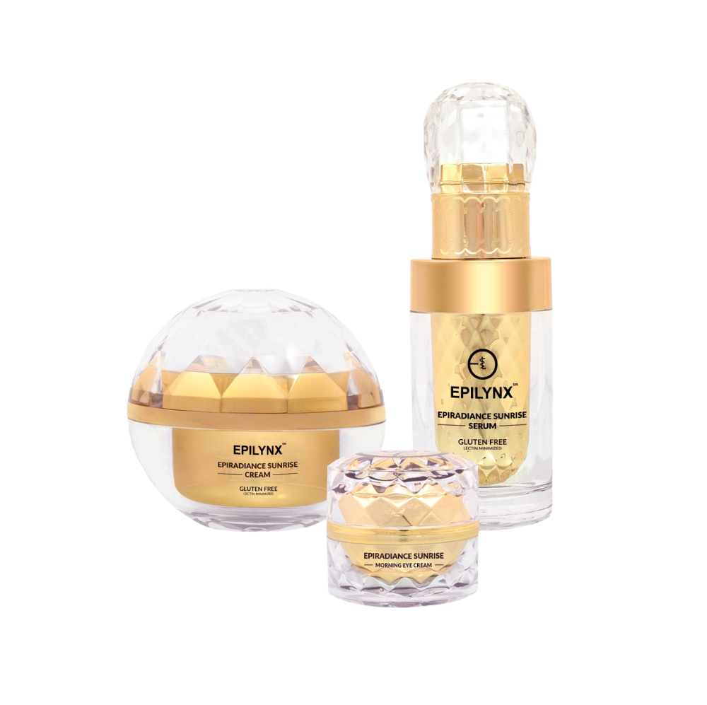 EpiLynx Sunrise Nourishing & Firming Set for Sensitive Skin, featuring face serums with radiant glow and hydrating properties.