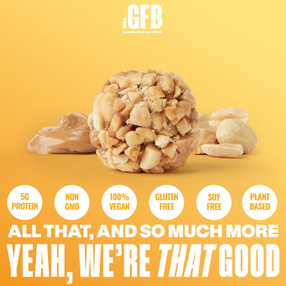 Close-up of The GFB Peanut Butter Bites, gluten-free protein snacks with creamy peanut butter filling in bite-sized pieces.