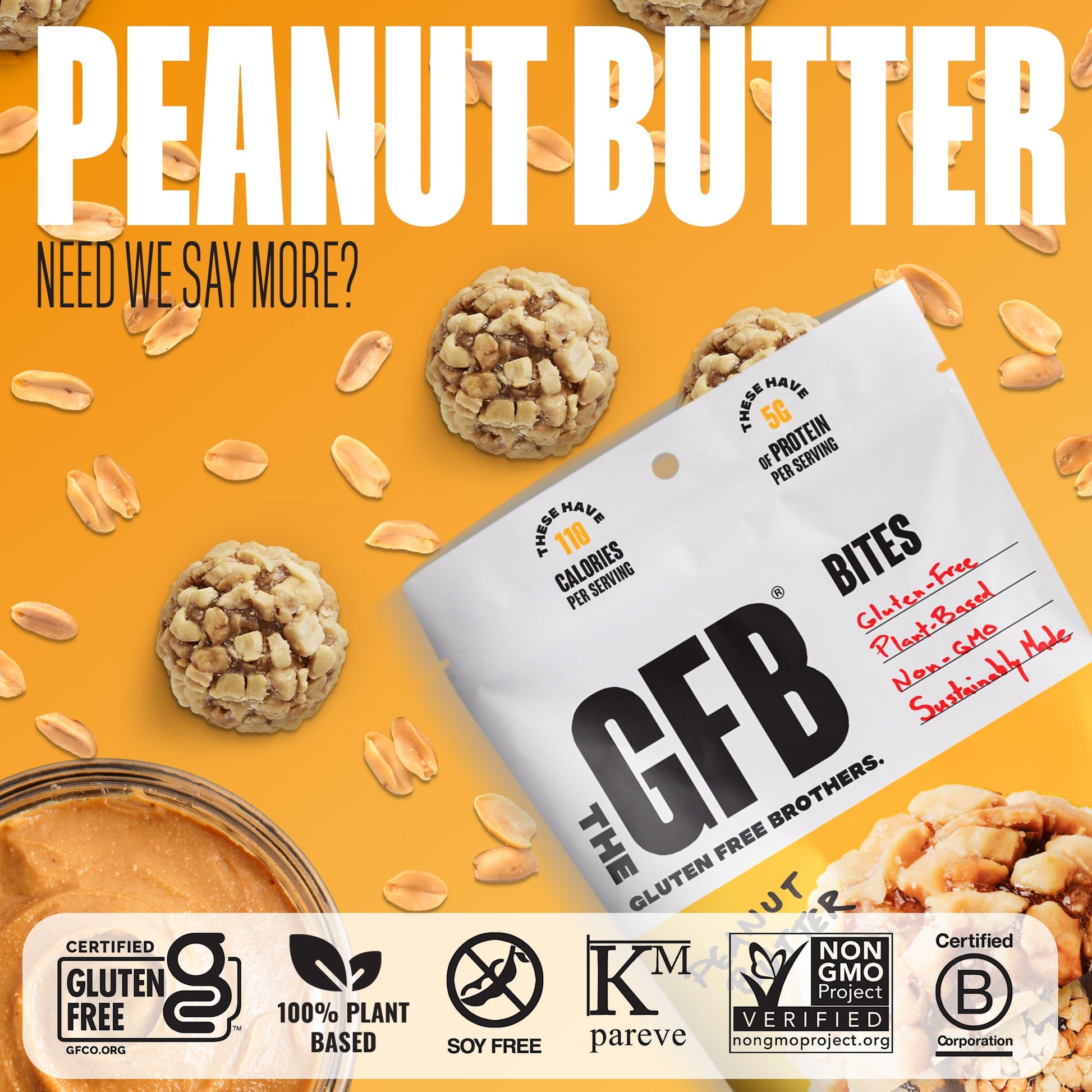 Assorted GFB Bites Best Seller Sample Pack with four gluten-free snack bars from The GFB on a white background.