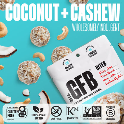 Assorted GFB Bites Best Seller Sample Pack with four gluten-free snack bites in colorful packaging.