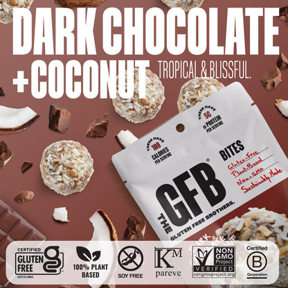 Four GFB Bites best seller sample pack snacks with assorted flavors in clear packaging, highlighting the brand and product variety.